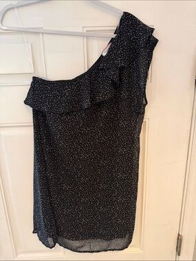 ANDREE BY UNIT Black One-Shoulder Ruffle Dress with White Dot Print